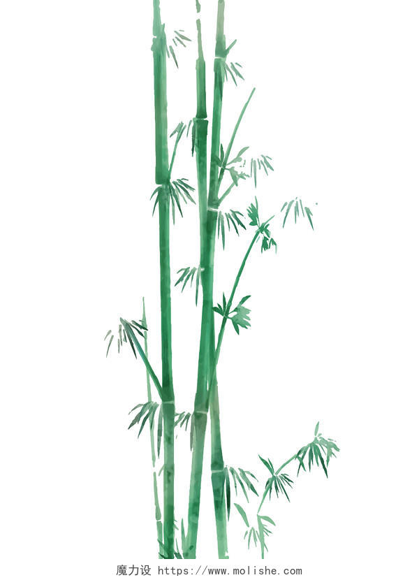 绿色手绘古风中国风水墨竹子竹叶竹竿植物矢量元素PNG素材